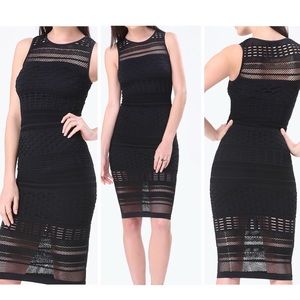 New Bebe trixie mesh stripe double layer dress